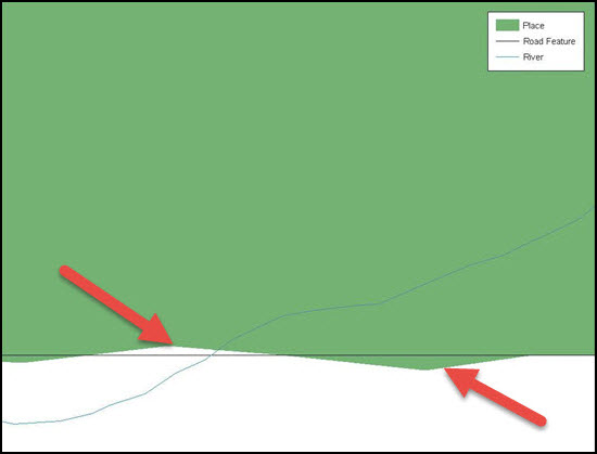 Example 4:  This example shows a situation where a local GIS place boundary does not follow a road feature. 