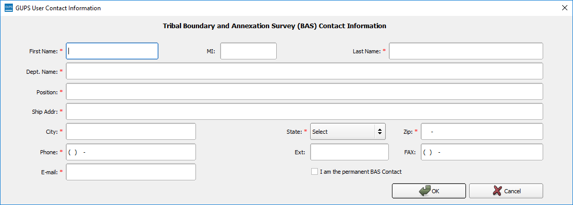 GUPS contact information dialog box