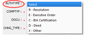 Authtype drop-down