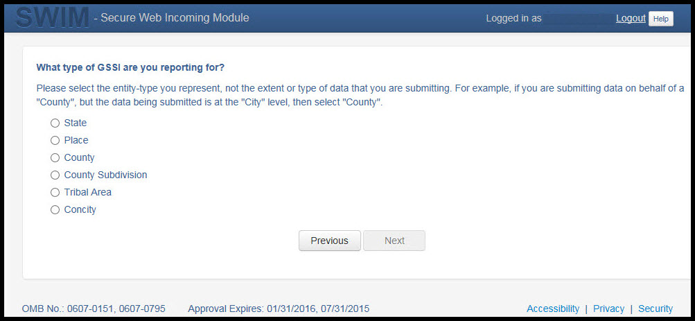 Example 24: Geographic Level Selection Window