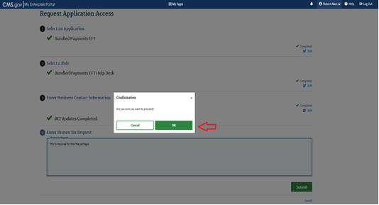 Request Application Access - Confirmation
