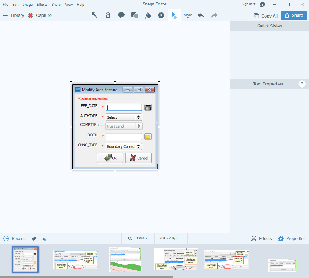 Modify area feature box